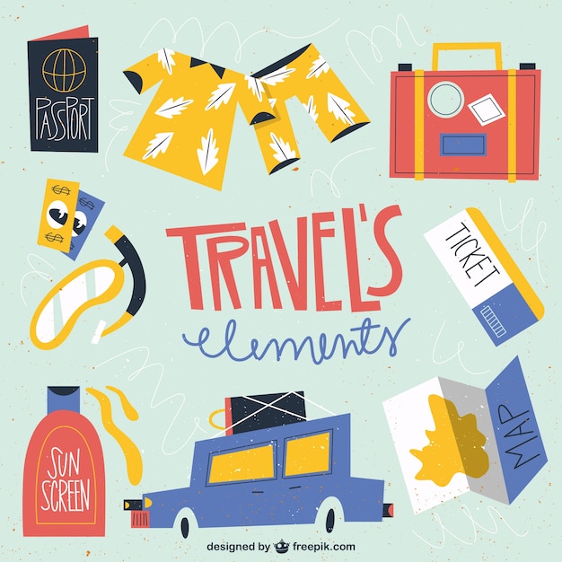 Free Vector colors travels elements set in retro style