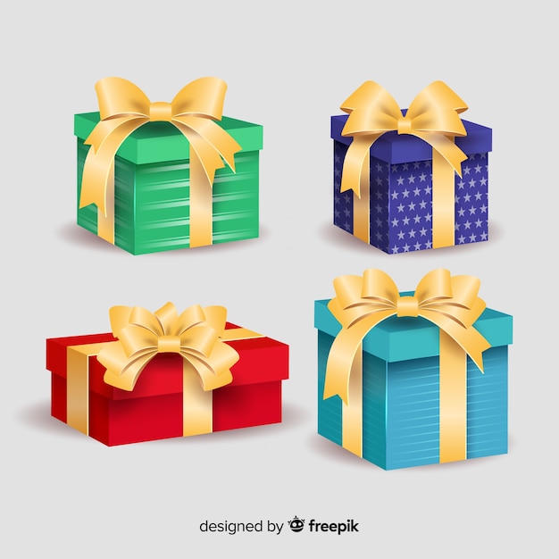 Colourful gift boxes with ribbon