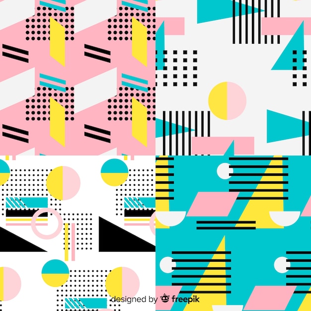 Free vector colourful memphis pattern collection