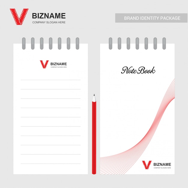 Free Vector company design note book with red theme with with video logo