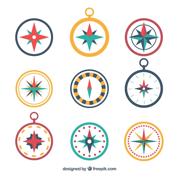 Free vector compass collection in flat style