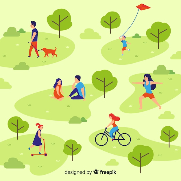 Free Vector composition of people doing outdoors activities