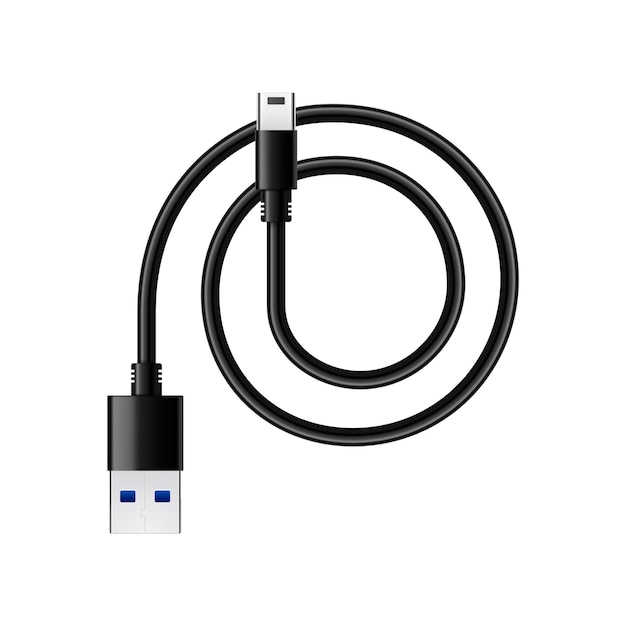 Free Vector composition with realistic usb 3.0 charging cable for mobile devices