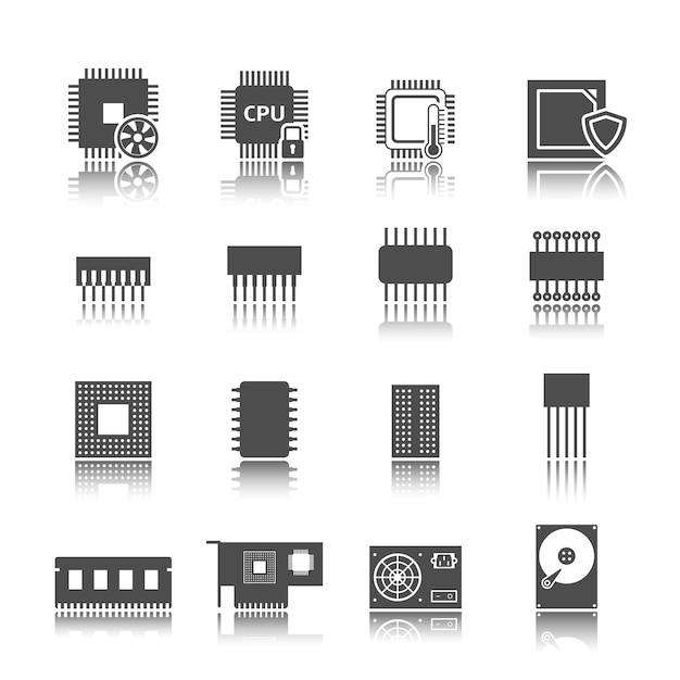 Computer circuit icons set
