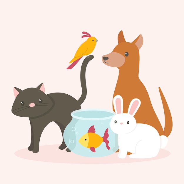 Free Vector concept of cute different pets