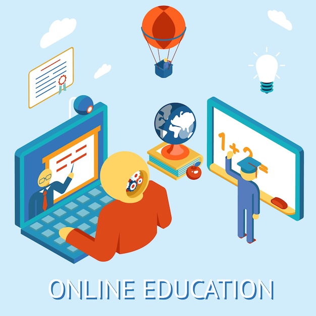 Free Vector concept of online education. study distance by computing. remotely and independently.