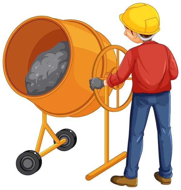 Free Vector concrete mixing drum with a worker