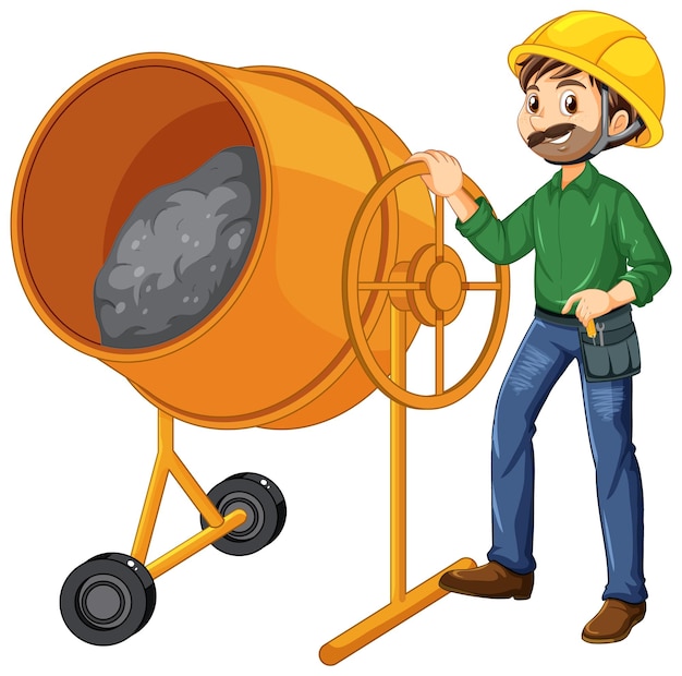 Free Vector concrete mixing drum with a worker