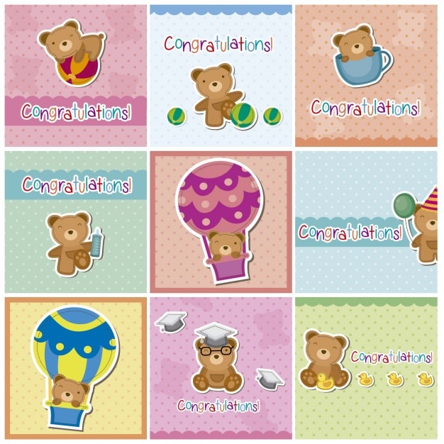 Free vector congratulations cards with bears