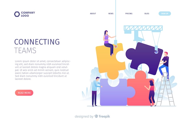 Free vector connecting teams landing page concept