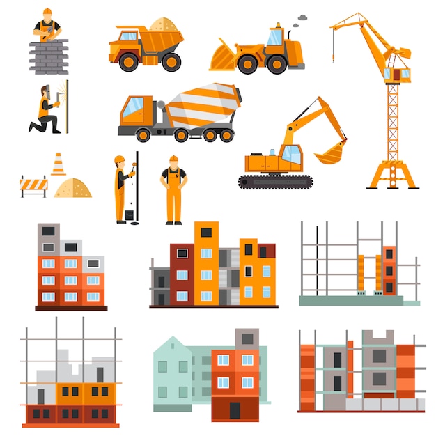 Free Vector construction machines set