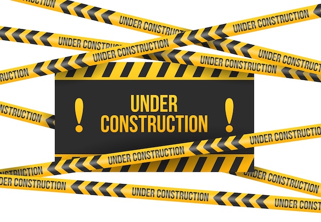 Free Vector under construction realistic composition with yellow and black warning tapes vector illustration