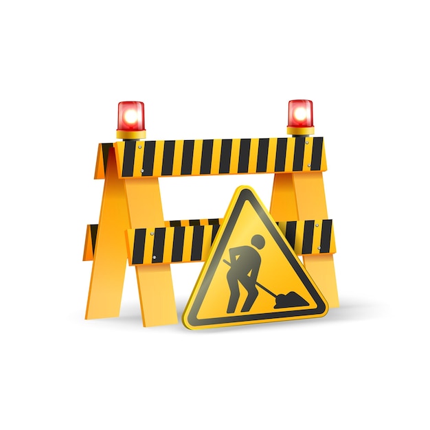 Free Vector under construction road repair yellow and black barrier and sign realistic vector illustration