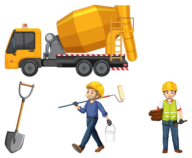 Free Vector construction worker set with truck and man