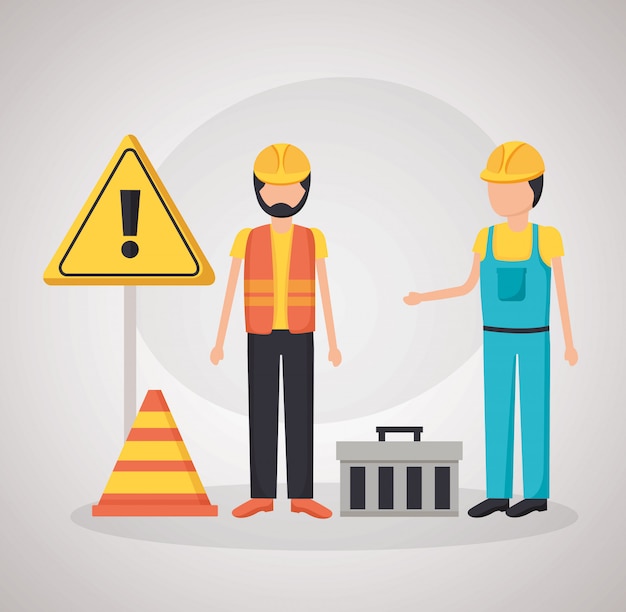 Free Vector construction workers barrier