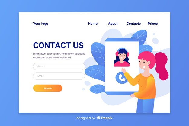Contact us landing page with operator answering a call