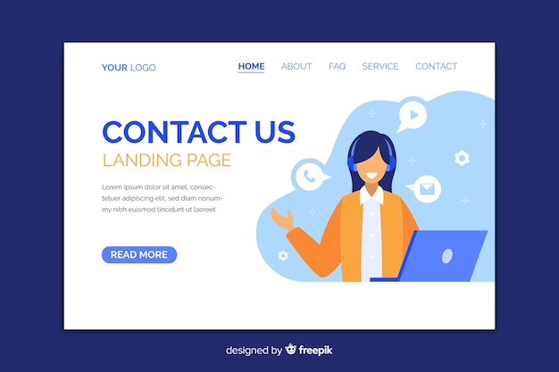 Contact us landing page with smiling character 