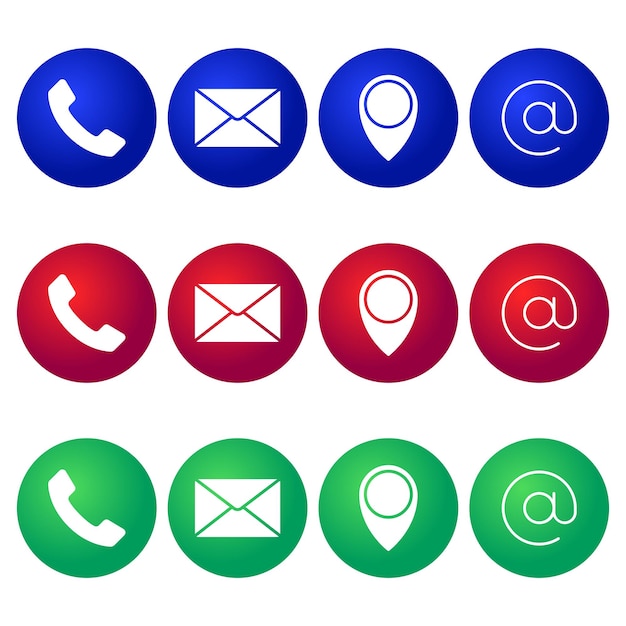 Free vector contact us phone email location and at sign buttons