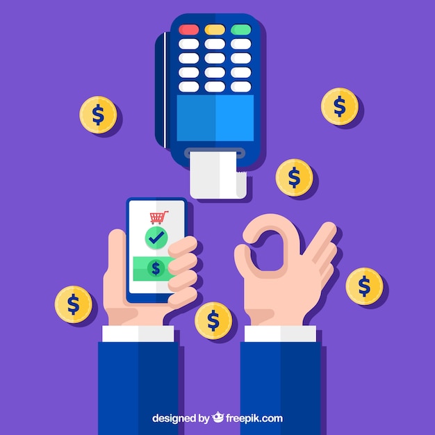 Contactless payment and coins with flat design