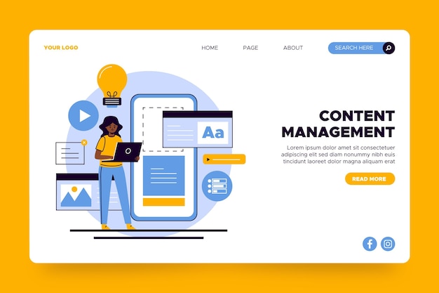 Free vector content management landing page template