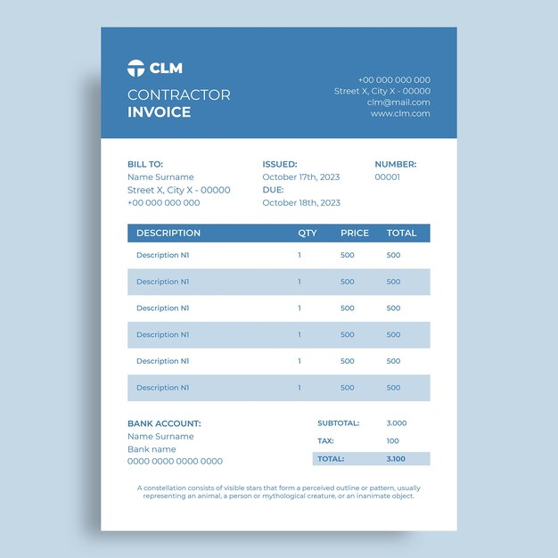 Contractor invoice template design