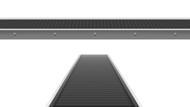 Free vector conveyor belt at factory, plant or warehouse in front and perspective view