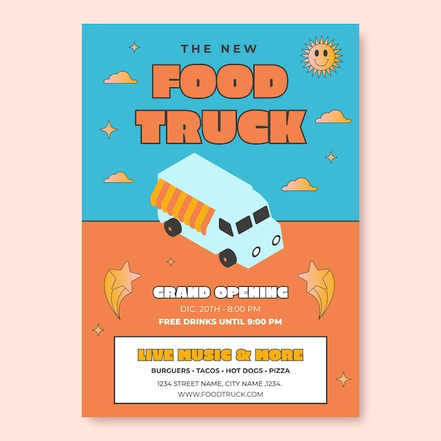 Free Vector cool colorful food truck flyer template