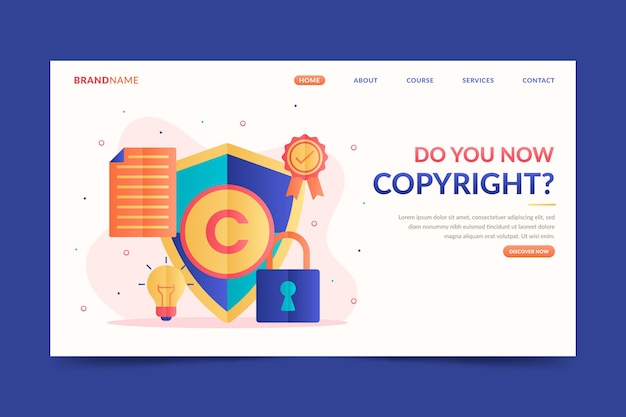 Copyright landing page template with lock