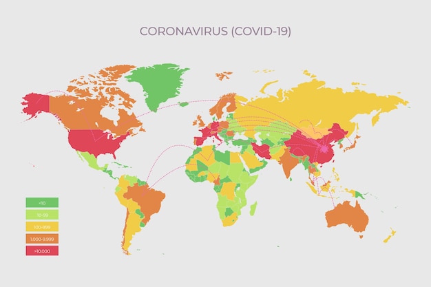 Coronavirus map with main countries infected