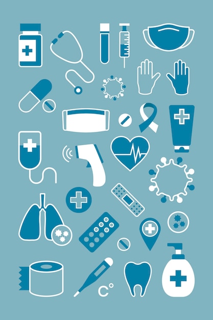 Coronavirus medical equipment element set vector