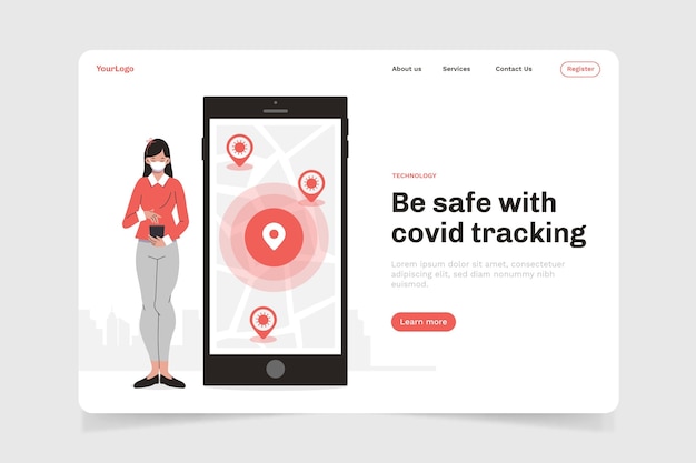 Free vector coronavirus tracking location app landing page