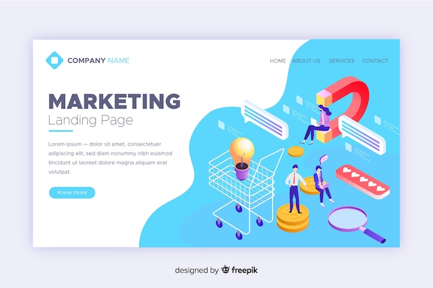 Free Vector corporate isometric marketing landing page