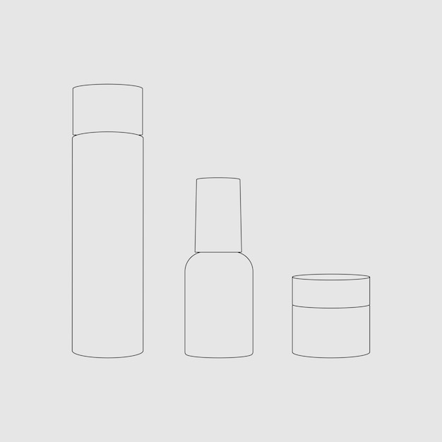 Cosmetic bottle outline, beauty and skincare packaging vector illustration