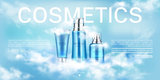 Free Vector cosmetics bottles beauty product, banner template