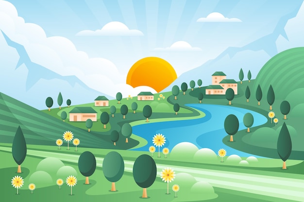 Free Vector countryside landscape illustration