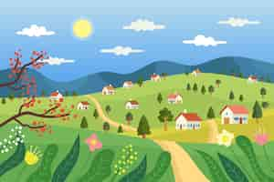 Free vector countryside landscape with houses