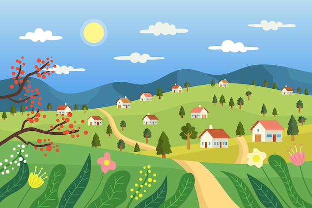 Free Vector countryside landscape with houses