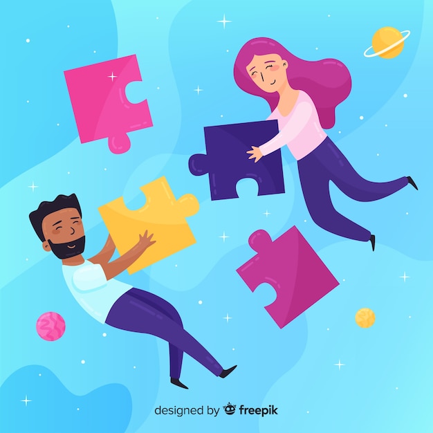 Couple connecting puzzle pieces background