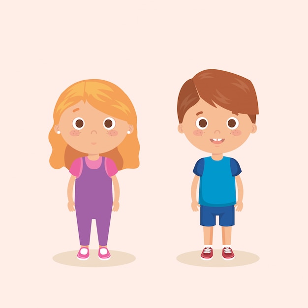 Free Vector couple little kids characters