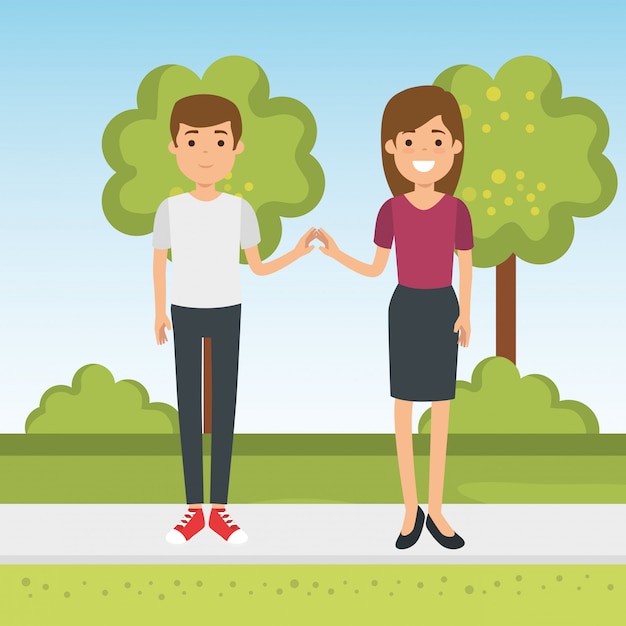 Free Vector couple in the park characters