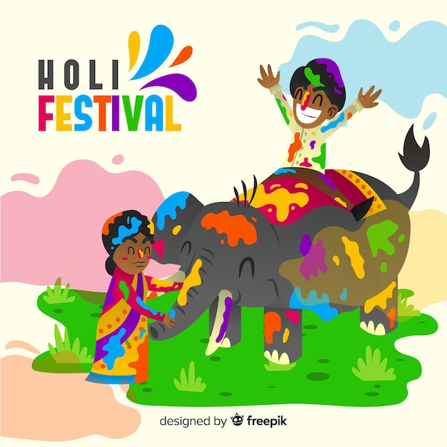 Couple with elephant holi festival background