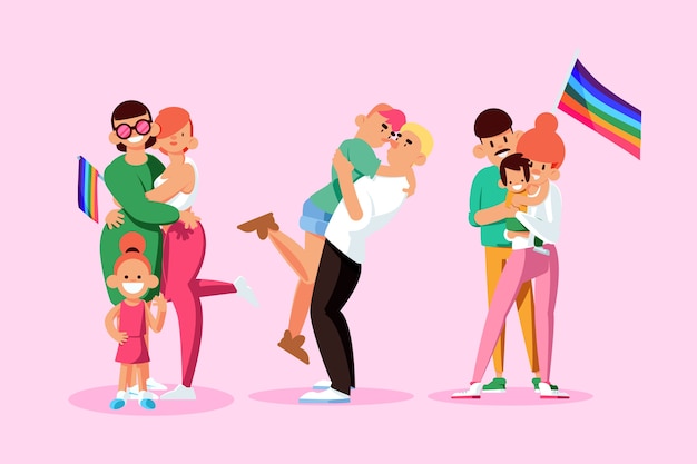 Free Vector couples and families celebrating pride day