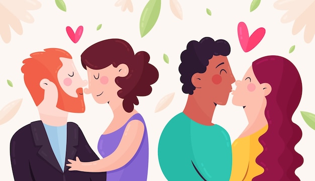 Free Vector couples kissing illustration