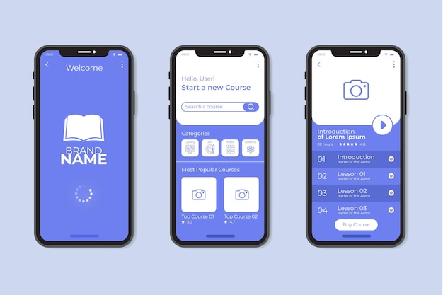 Free vector course app collection template