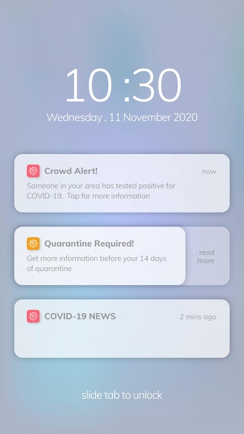 Free vector covid-19 exposure notification app template vector mobile screen