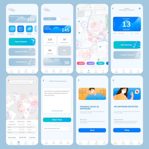 COVID-19 tracking application template vector mobile screen