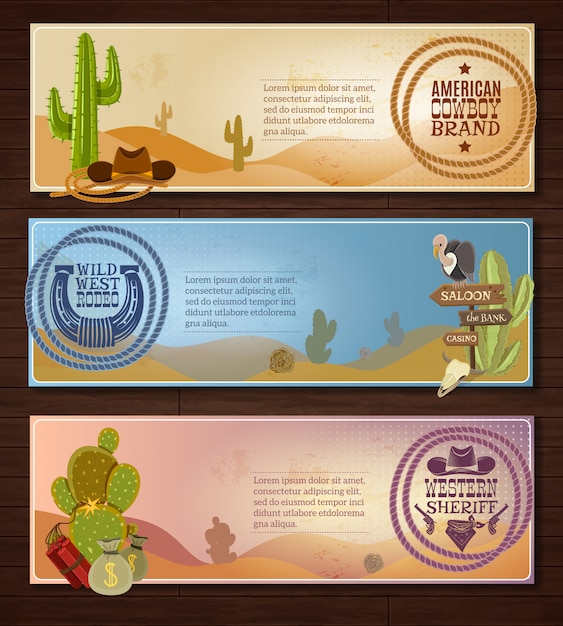 Free vector cowboy banners set