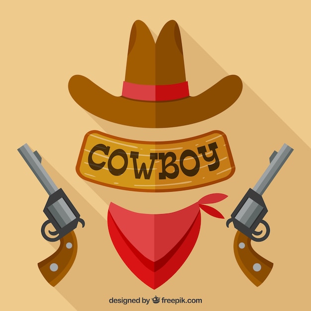 Vettore gratuito cappello da cowboy, sciarpa e revolver