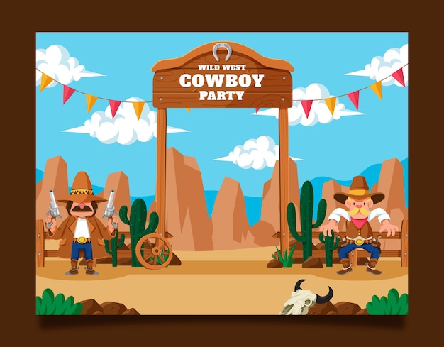 Free vector cowboy party event photocall template