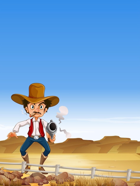 Free Vector cowboy shooting gun in the field